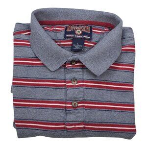 Duluth Trading Co. Mens L Gray Polo Shirt With Red & White Stripes Short Sleeves